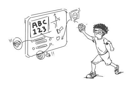 Original drawing of a shared VR lesson and passing a note