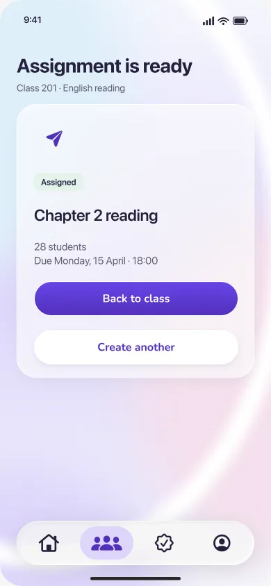 Assignment sent to Class 201: English reading, due Monday 15 April at 18:00
