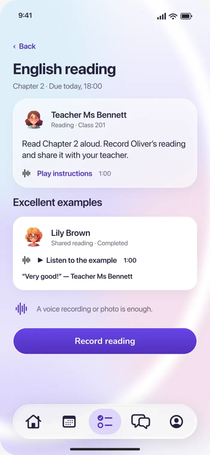 Family task with the teacher’s instructions