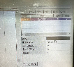 Photo of the laser software screen from the 2025 trial, speed field set to 250.00